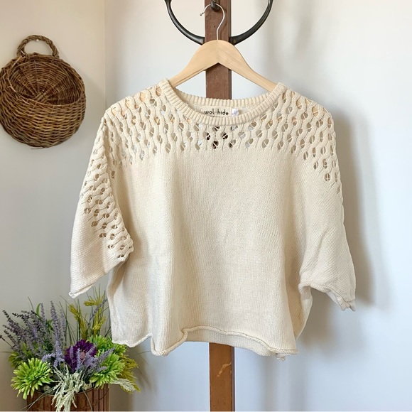 Wol Hide Loose Lace Lattice Organic Cotton Knit Sweater - Picture 10 of 14
